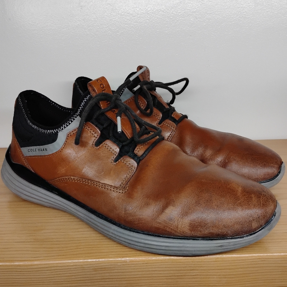 Cole Haan‎ Men's GrandSport Brown Plain Toe Leather Lace Up Sneaker Size 10